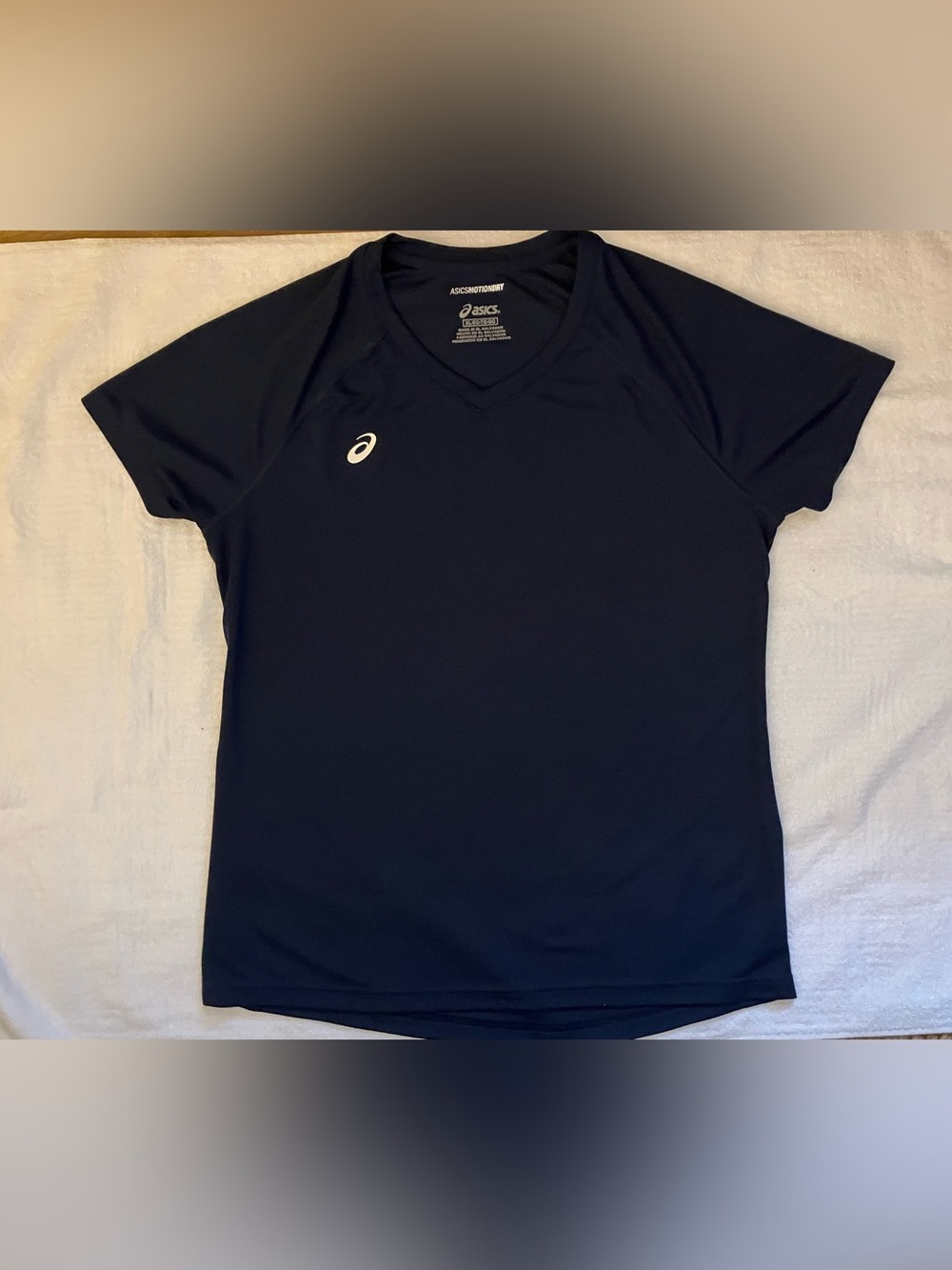 ASICS Motion Dry Short Sleeve V-Neck Top Navy Size XL